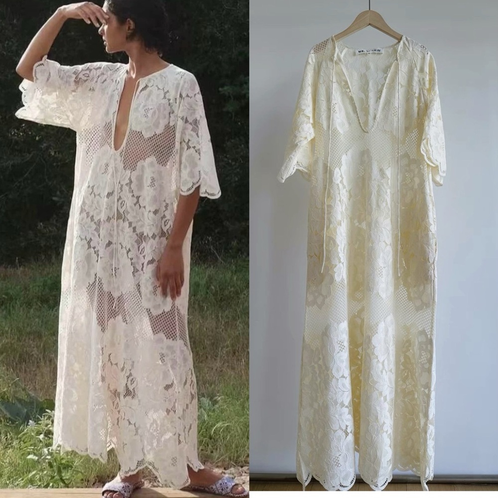 MR.LARKI Lola Dress Elegant White Lace Maxi Dress, S